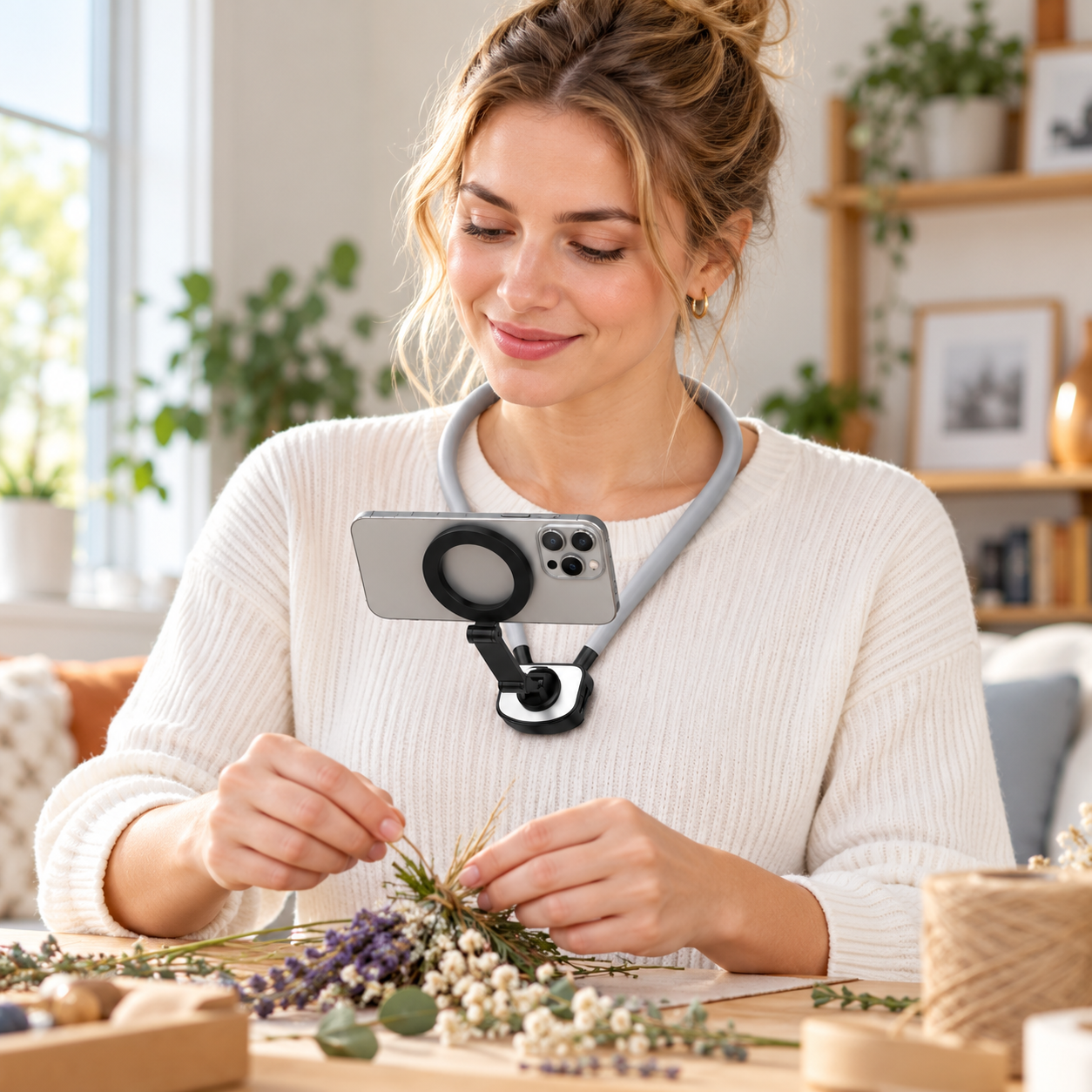 Illustration of hands-free viewing during a creative activity