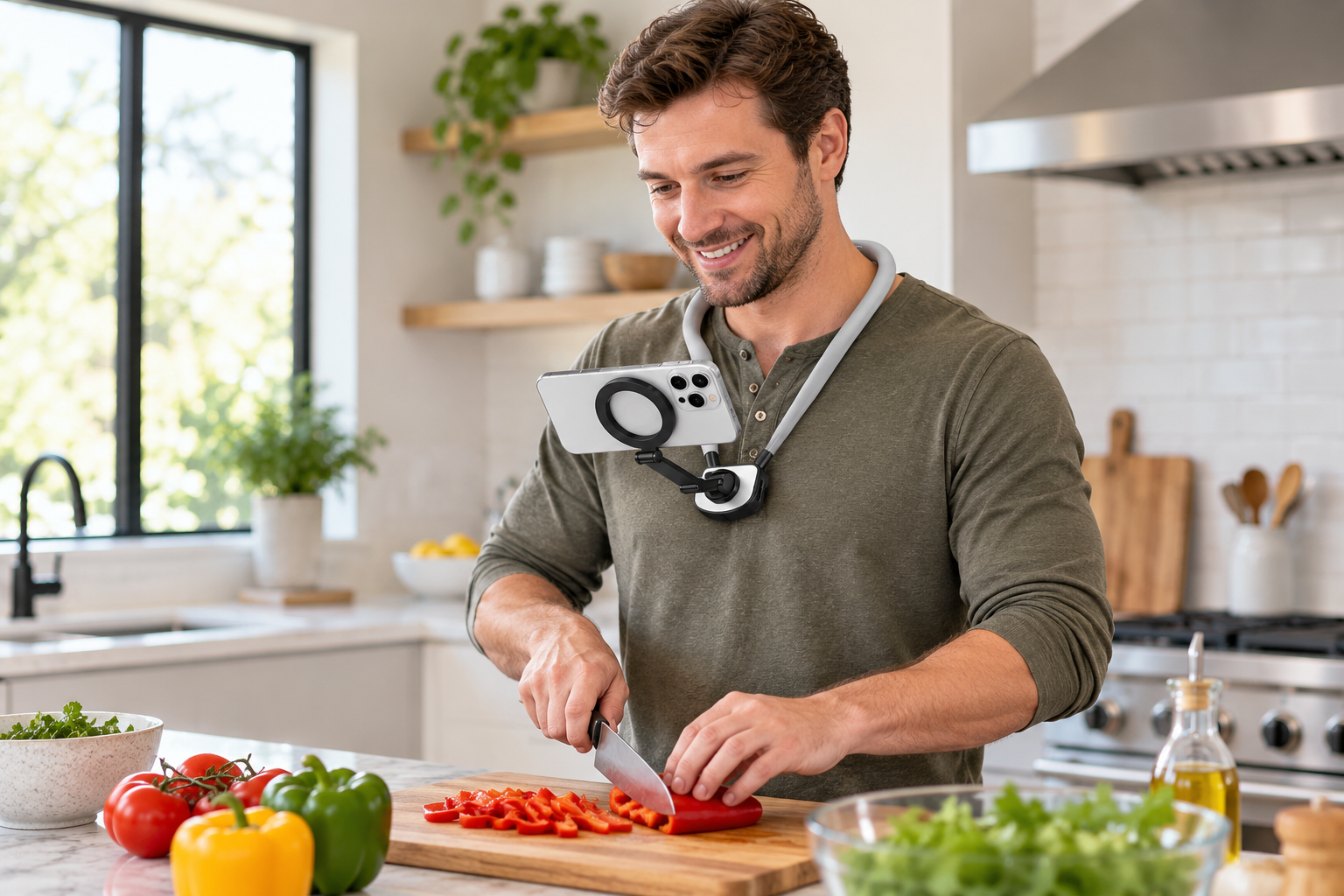 Illustration of hands-free viewing while preparing food
